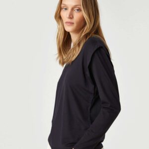 Long Sleeve T-Shirt Round Neck Shoulder Detailed