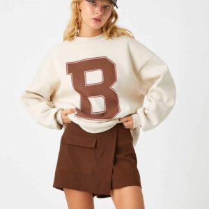 Printed College Sweatshirt Crew Neck Long Sleeve Fleece Inside